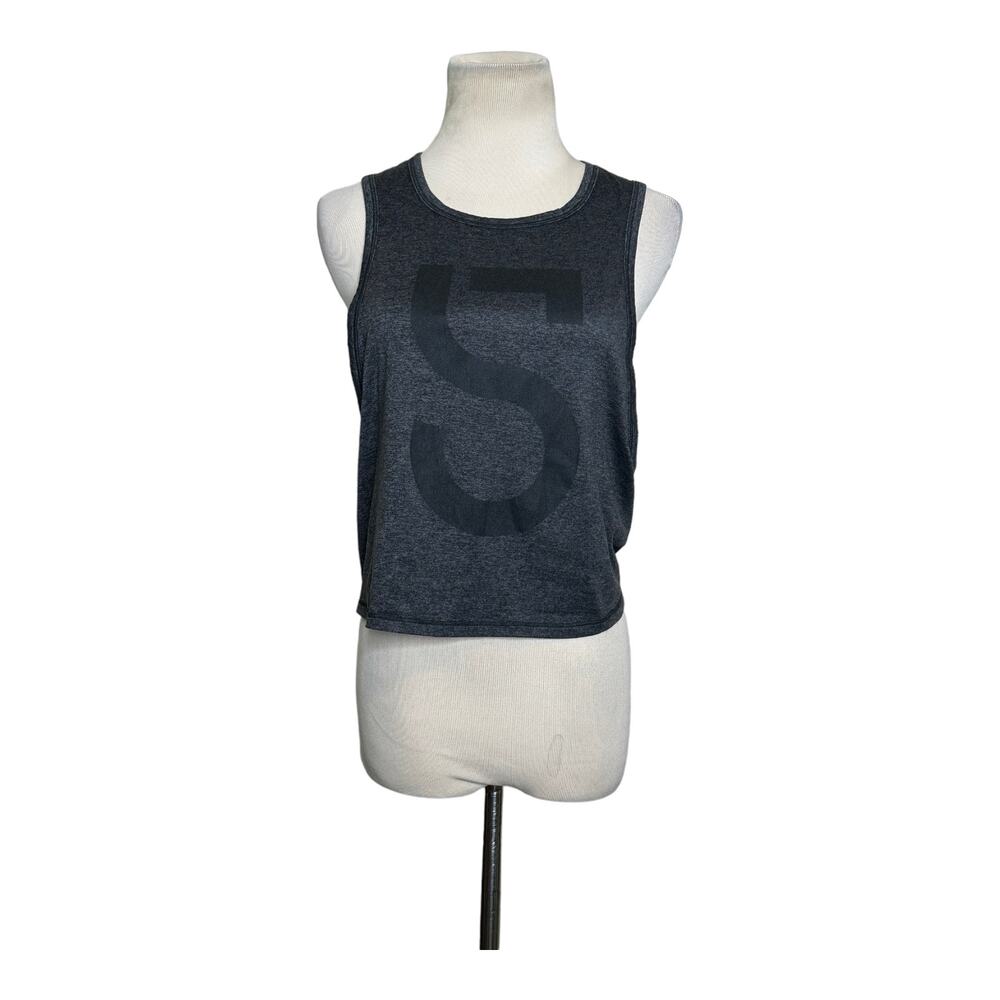 Alala gray black back mesh detail tie back athletic tank top size small